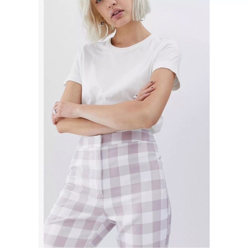 ASOS Pink White Gingham Plaid Slim Tailored Trousers Pants Size 14 - Picture 3 of 7